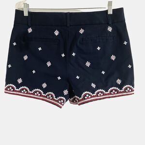 ANN TAYLOR LOFT 10 Dark Blue Cotton Embroidered The Riviera Shorts Stretch